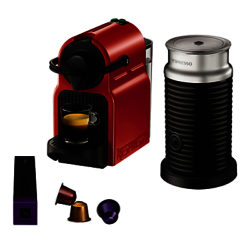 Nespresso Inissia Coffee Machine with Aeroccino by KRUPS, Red